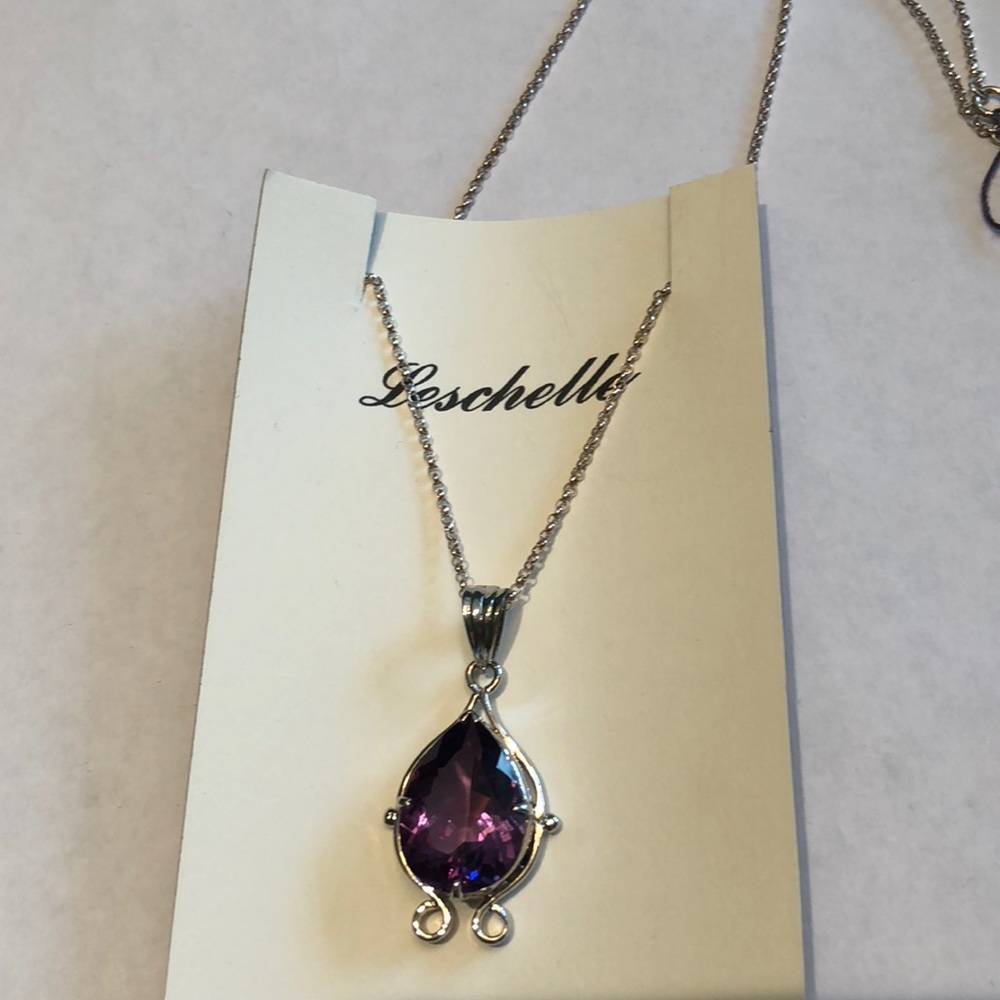 Silver and Amethyst drop pendant necklace